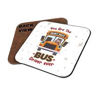 School Bus Driver Gift, You Are The Beary Best Bus Driver Ever, Appreciation Gift, Tableware, Coffee, Tea, Drink Coaster. (Square Shaped Coaster)