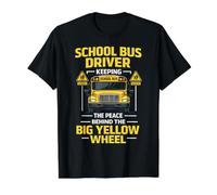 School Bus Driver Keeping Peace Behind The Yellow Wheel Value Graphic T-Shirt, Men, Black, S