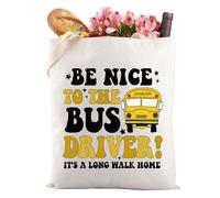 School Bus Driver Tote Bag Be Nice To The Bus Driver Back To Bus Driver Appreciation Reusable Grocery Bag (LONG WALK HOME 3T)