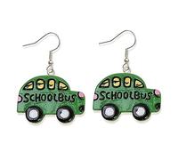 School Bus Earrings for Women Cute Yellow School Bus Drop Earring Green Car Bus Statement Earring School Bus Hanging Earrings Funny Earrings Students Dangle Earrings School Faculty Gift for Girls