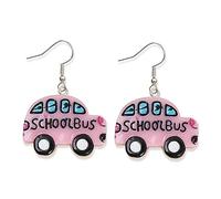 School Bus Earrings for Women Cute Yellow School Bus Drop Earring Green Car Bus Statement Earring School Bus Hanging Earrings Funny Earrings Students Dangle Earrings School Faculty Gift for Girls