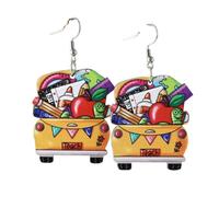 School Bus Earrings Handmade Wooden Teachers, Principals, Bus Drivers, Educators, Librarians School Bus Dangle Earrings, Wood, No Gemstone