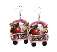 School Bus Earrings Handmade Wooden Teachers, Principals, Bus Drivers, Educators, Librarians School Bus Dangle Earrings, Wood, No Gemstone