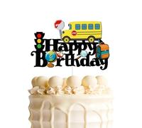 School Bus Happy Birthday Cake Topper,First Day of School Sign,Back to School Cake Decor, Kid Yellow Bus Theme Birthday Party Decorations