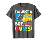 School Bus, Just A Boy Who Loves School Buses, 7th Birthday T-Shirt, Men, Asphalt Grey, Medium