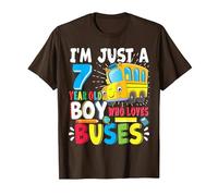 School Bus, Just A Boy Who Loves School Buses, 7th Birthday T-Shirt, Men, Brown, Large