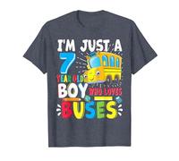 School Bus, Just A Boy Who Loves School Buses, 7th Birthday T-Shirt, Men, Heather Blue, Medium