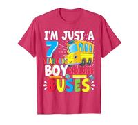 School Bus, Just A Boy Who Loves School Buses, 7th Birthday T-Shirt, Men, Red Heather, Medium