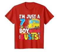 School Bus, Just A Boy Who Loves School Buses, 7th Birthday T-Shirt, Youth, Red, 4T