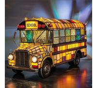School Bus Lamp,Stained Resin Yellow Bus Tabletop Night Light Vintage Style Decorative Lighting,3D Vintage Stained Glass Lighting Art Decor Table Lamp,Unique Home Decor for Car Lovers (Large)