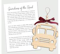 School Bus Ornament - Guardians of The Road Story Card - Wooden Bus Design - Symbol of Care Dedication and Safety - Heartwarming Keepsake Honoring School Bus Driver's Daily Commitment