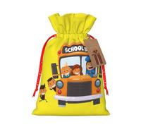 School Bus Print Christmas Drawstring Gift Bags Birthday Sacks With For Xmas Wedding Party Favors