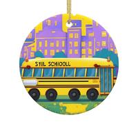 School Bus Print Christmas Tree Ceramic Hanging,Christmas Tree Print Holiday Pendant Ornament