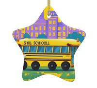 School Bus Print Christmas Tree Ceramic Hanging,Christmas Tree Print Holiday Pendant Ornament