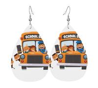 School Bus Print Leather Earring for Women - Lightweight Dangle Earrings, Fashion Statement Costume Jewelry