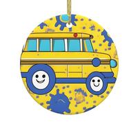 School Bus Print Print Christmas Decorations Santa Xmas Tree Ceramic Round Hanging Keepsake Gifts Holiday