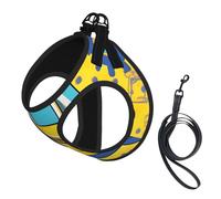 School Bus print printing Dog Harness with Leash Set, Step-in Breathable Puppy Cat Dog Vest, No Pull Adjustable Puppy Harness