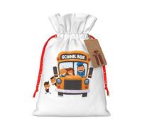 School Bus Printing Christmas Drawstring Gift Bags Festive Present Sack Holiday Xmas Party Favor Decor
