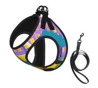 School Bus printing Puppy Harness, Dog Harness and Leash Set, Soft Mesh Reflective Breathable Lightweight Vest-Style