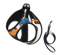 School Bus printing Puppy Harness, Dog Harness and Leash Set, Soft Mesh Reflective Breathable Lightweight Vest-Style