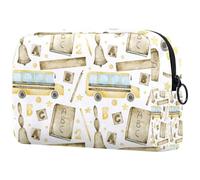 School Bus Ruler Textbook Pencil and Letters Cosmetic Bag for Women, Travel Toiletries Bags Large Makeup Handy Pouch Organiser Bag with Zipper