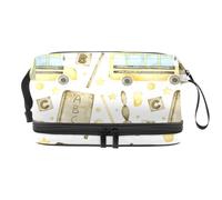 School Bus Ruler Textbook Pencil and Letters Double Layer Cosmetic Bag for Women and Girls, Travel Toiletry Bag Makeup Handy Pouch Organiser Bag with Brush Compartment