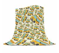 School Bus Soft Flannel Fleece Throw Blanket, Vehicle Illustrations Background Pattern for Kids, Cozy Plush for Indoor and Outdoor Use Lightweight Blanket 60"x80"