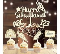 School Cake Decoration, Pack of 6 Cake Toppers, Hurray, School Child, Wooden Cake Decoration, First Day of School, ABC 123 Cake Decoration, School Child 2025, School Enrolment Boy Girl Gift