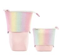 School Case, 2-in-1 Telescopic Pencil Case, Vertical Pencils, Pencil Case, Office Stationery School Supplies Organizer Makeup for Girls, Boys, Teenagers, Students Adults, Rainbow/Pink, arcoíris, /