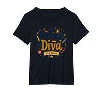 School Diva Back to Cool Girls Student Queen Starry Pencils T-Shirt, Women's Plus, Black, 3X