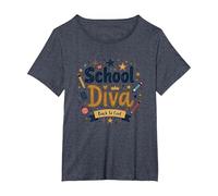 School Diva Back to Cool Girls Student Queen Starry Pencils T-Shirt, Women's Plus, Heather Blue, 2X