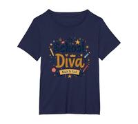 School Diva Back to Cool Girls Student Queen Starry Pencils T-Shirt, Women's Plus, Navy, 6X