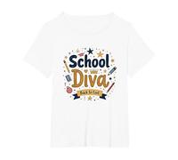 School Diva Back to Cool Girls Student Queen Starry Pencils T-Shirt, Women's Plus, White, 1X