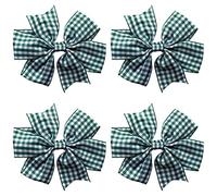 School Gingham Cross Hatch Hair Bows Clips Slides Grips 3" inch Solid Vibrant Colours Hairbows 4 Pack (Green)