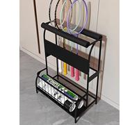 School Gym Tennis Racquet Holder Rack, Tennis Badminton Racket and Balls Storage Cart, Black Metal Sports Equipment Organizer Space Saving