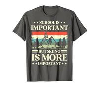 School is Important But Skiing is More Important Ski Lover T-Shirt, Men, Asphalt Grey, 3X-Large