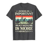 School is Important But Skiing is More Important Ski Lover T-Shirt, Men, Dark Heather Grey, 6X-Large