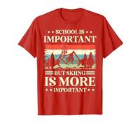 School is Important But Skiing is More Important Ski Lover T-Shirt, Men, Red, X-Large