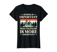 School is Important But Skiing is More Important Ski Lover T-Shirt, Women, Black, X-Small
