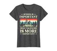 School is Important But Skiing is More Important Ski Lover T-Shirt, Women, Dark Heather Grey, 3X-Large
