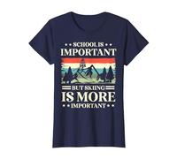 School is Important But Skiing is More Important Ski Lover T-Shirt, Women, Navy Blue, X-Small