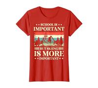 School is Important But Skiing is More Important Ski Lover T-Shirt, Women, Red, Small