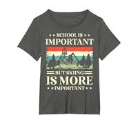 School is Important But Skiing is More Important Ski Lover T-Shirt, Women's Plus, Asphalt Grey, 2X