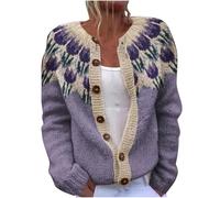 School Jumpers for Girls Full Button Women's Fashion Cardigans Ethnic Style Knitted Blouse Textured Loose Ladies Fleece Jackets Casual Open Front Warm Comfy Autumn Sweaters Winter Womens Coats
