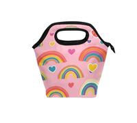 school lunch bag with Curved handle lunch box for work Reusable cooler bags insulated for beach for Beach Travel Rainbows and Hearts