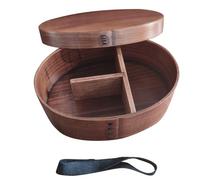 School Lunch Box | Leakproof Divider with Elastic Strap,Wooden Food Containers - for Adults, Toddler, Baby, Travel, Outdoors, Sushi, Salads, Meal