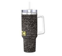 School Math Print 40oz with Straw and Lid, Stainless Steel Double Wall Vacuum Insulated Coffee Mug for Hot and Cold Coffee, Travel Mug with Handle