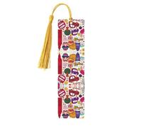 School Newspaper in English Print Reading Page Markers, 5pcs Wooden Bookmarks with Tassels,Teachers Reading Book Lovers Gifts