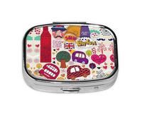 School Newspaper in English Print Square Metal Pill Box Decorative Pill Case - Carry Your Meds in Style (Rectangular)