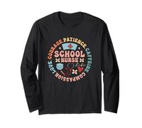 School Nurse Life Circle Art with Caffeine & Courage Long Sleeve T-Shirt